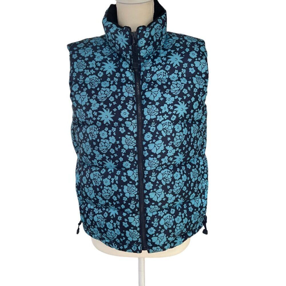 Ralph Lauren Polo Jeans Co. Women's Floral Goose Down Puffer Vest Blue Size Smal